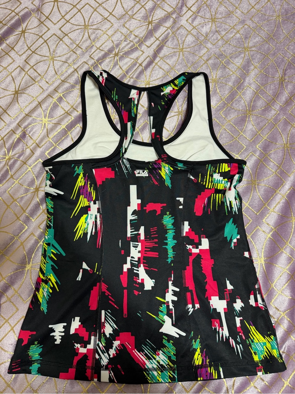 💥 WOMENS FILA Racerback Athletic Tank with Neon Abstract Print - Picture 8 of 10